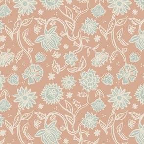 Sadie Floral Pattern - Coral Ivory Mint - Small Scale