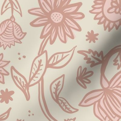 Sadie Floral Pattern - Beige Pink - Large Scale