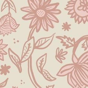 Sadie Floral Pattern - Beige Pink - Large Scale