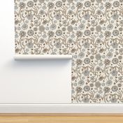 Sadie Floral Pattern - Brown Blue Ivory - Large Scale