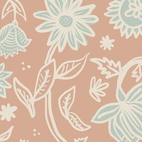 Sadie Floral Pattern - Coral Ivory Mint - Large Scale