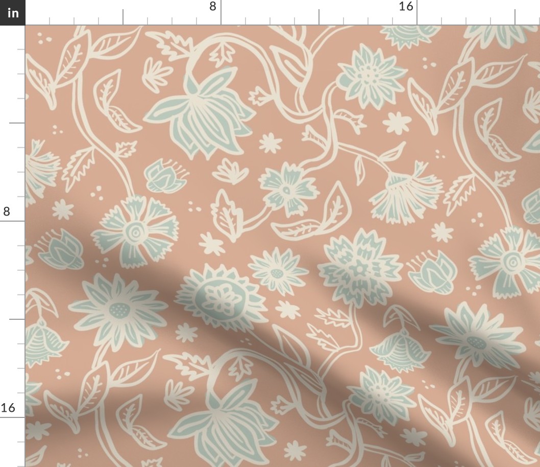 Sadie Floral Pattern - Coral Ivory Mint - Large Scale