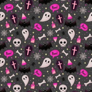 Hot Pink Halloween Elements on Gray