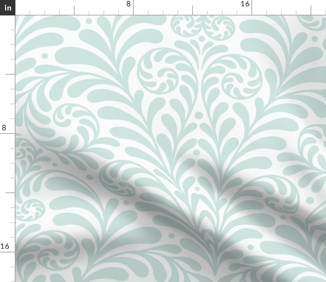 Damask Morris Fern jumbo 24 wallpaper scale in silver seafoam by Pippa Shaw