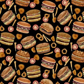Burgers and Nuggets Fast Food Restaurant Wallpaper and Decor Black Background MediumScale