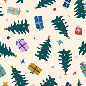 Cute Christmas Trees + Presents in Cream