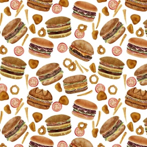  Burgers and Nuggets Fast Food Restaurant Wallpaper and Decor White Background Medium Scale