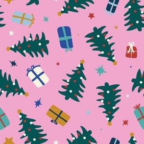 Cute Christmas Trees + Presents in Pink