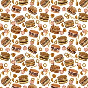  Burgers and Nuggets Fast Food Restaurant Wallpaper and Decor White Background Small Scale