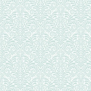 Damask Morris Fern large 8 wallpaper scale in silver seafoam by Pippa Shaw