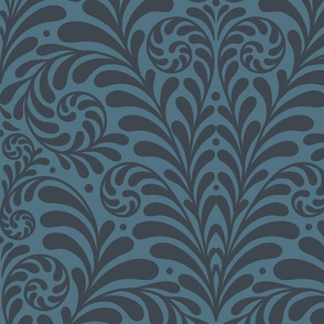 Damask Gothic Fern in teal lead jumbo 24 wallpaper scale by Pippa Shaw