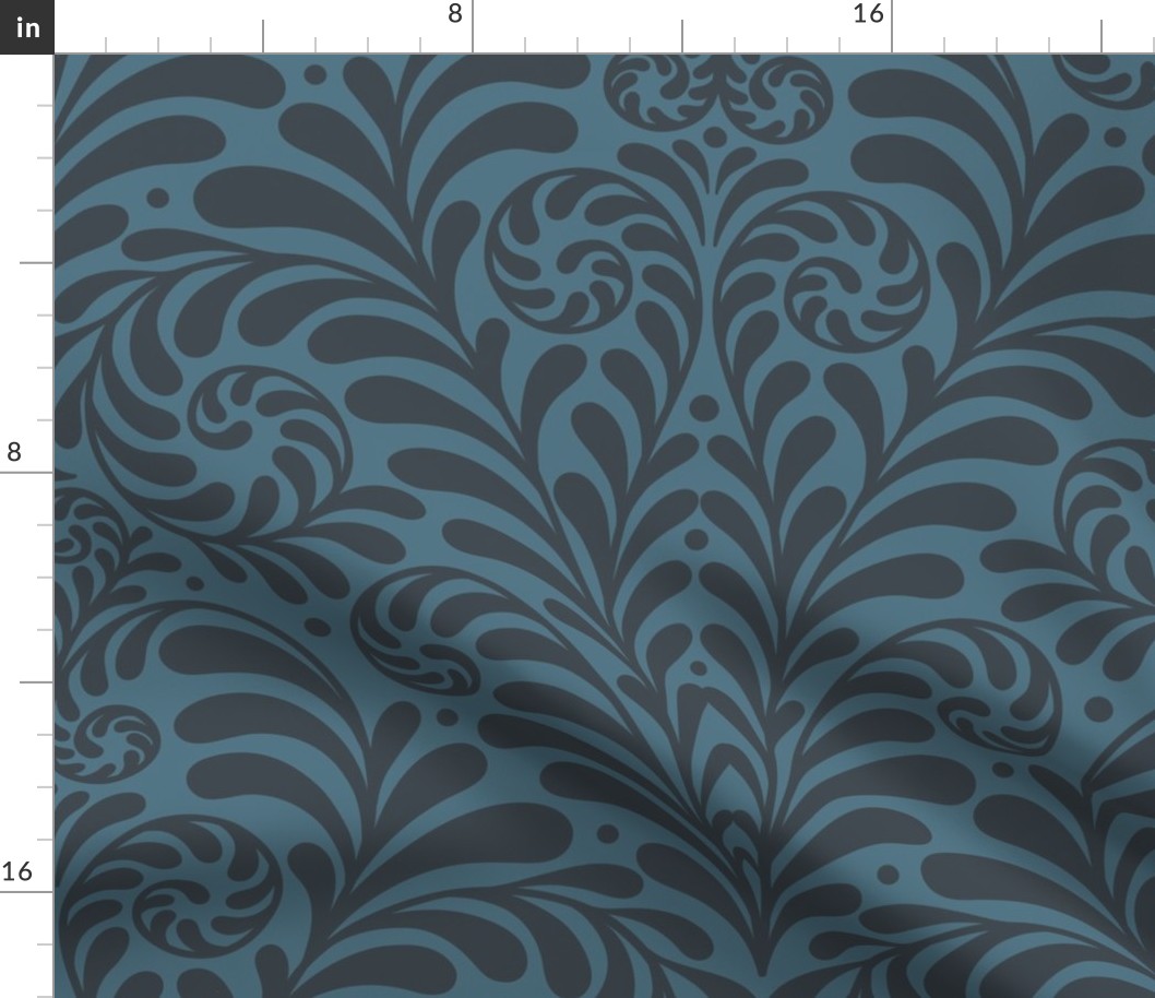Damask Gothic Fern in teal lead jumbo 24 wallpaper scale by Pippa Shaw