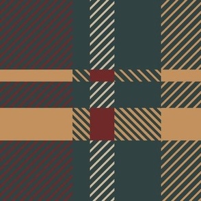 Preppy Plaid | Large Scale | Dark Green, Auburn Red, honey yellow