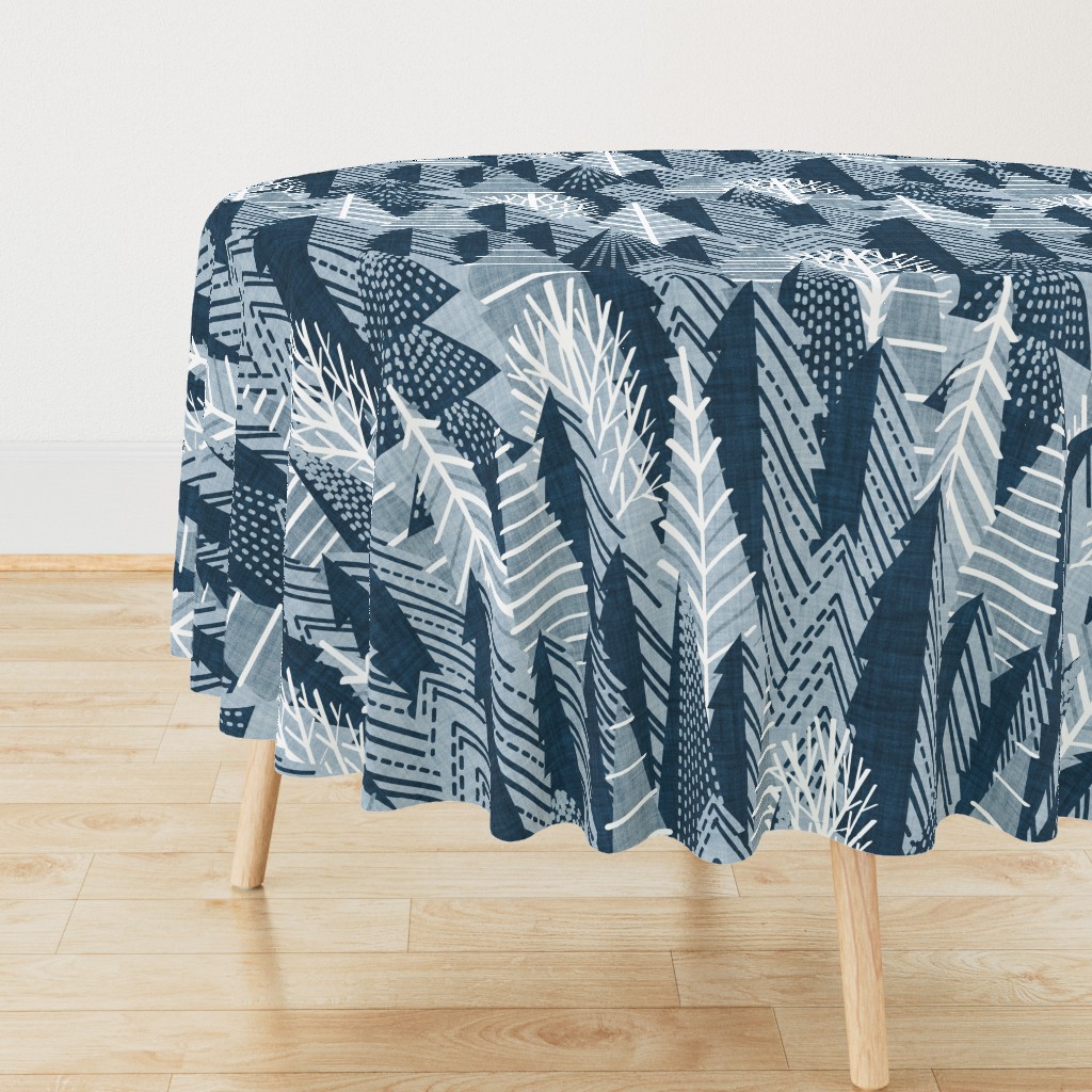 Winter forest // large jumbo scale // pastel and nile blue faux textured cozy pine trees