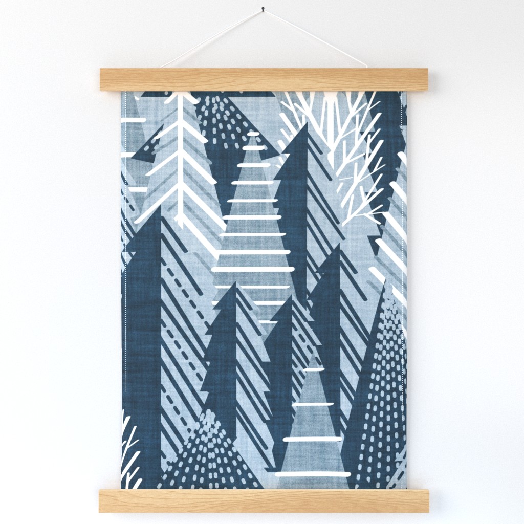 Winter forest // large jumbo scale // pastel and nile blue faux textured cozy pine trees