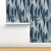 Winter forest // large jumbo scale // pastel and nile blue faux textured cozy pine trees