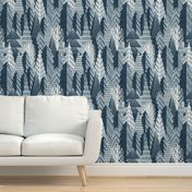 Winter forest // large jumbo scale // pastel and nile blue faux textured cozy pine trees