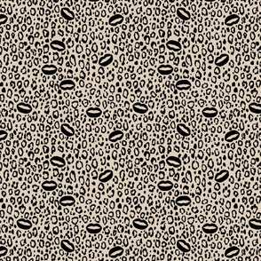 Leopard Spots and Black Lips on Beige Background Small Scale