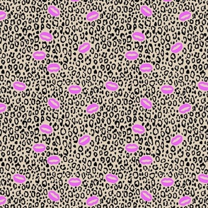 Leopard Spots and Pink Lips on Beige Background Small Scale