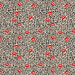 Leopard Spots and Red Lips on Beige Background Small Scale