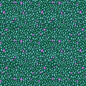 Green and Pink Cheetah Spots on Forest Green Background  Small Scale