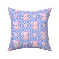 (S) Sleepy Bunny on Blue & Pink Abstract Geometric Background