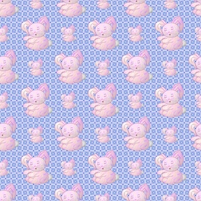 (S) Sleepy Bunny on Blue & Pink Abstract Geometric Background