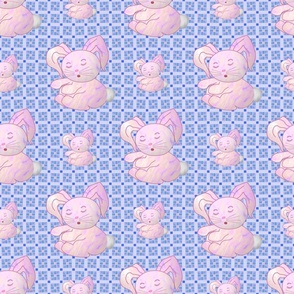 (M) Sleepy Bunny on Blue & Pink Abstract Geometric Background