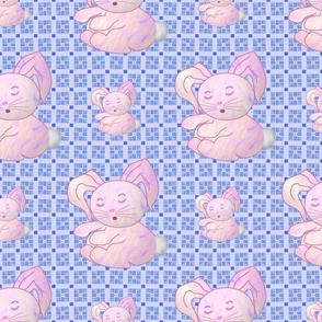 (L) Sleepy Bunny on Blue & Pink Abstract Geometric Background