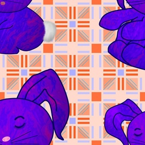 (XXXL) Sleepy Bunny on Orange & Blue Abstract Geometric Background