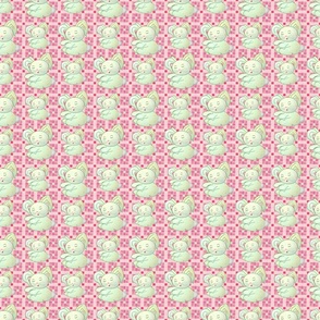 (XS) Sleepy Bunny on Pink & Green Abstract Geometric Background