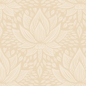 stylized lotus flowers. sunny beige background with warm light neutral flowers and ornaments - medium scale