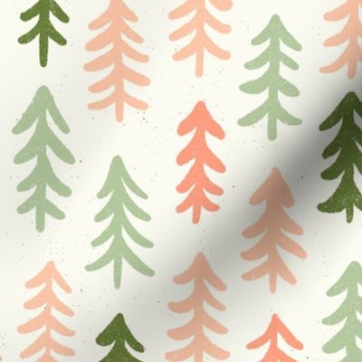 Small Scale // Pine Trees// Coral Mint Green // Minimalist Christmas