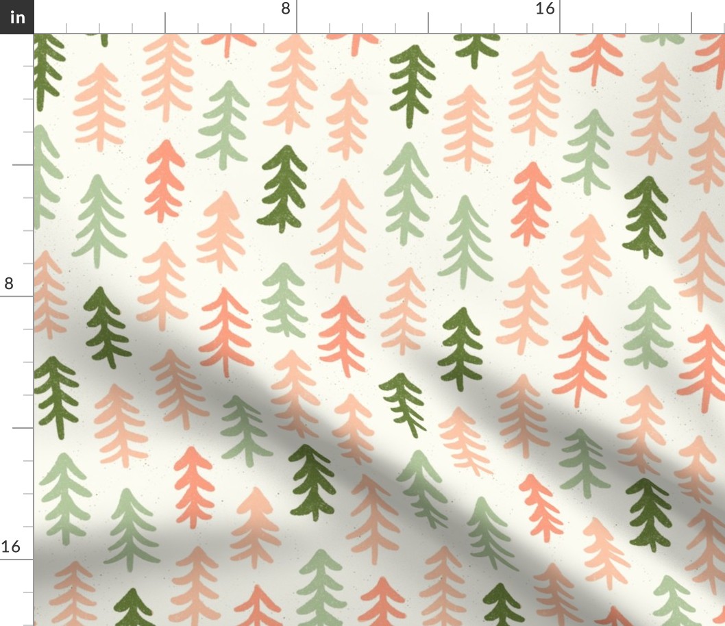 Small Scale // Pine Trees// Coral Mint Green // Minimalist Christmas
