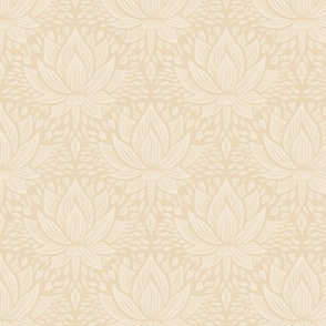 stylized lotus flowers. sunny beige background with warm light neutral flowers and ornaments - small scale