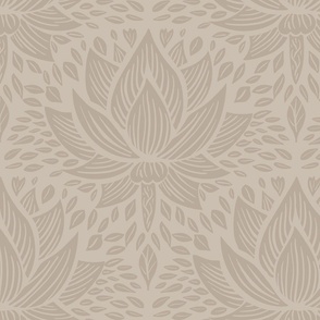 stylized lotus flowers. beige background with Warm brown flowers and ornaments - medium scale
