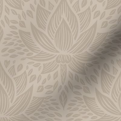 stylized lotus flowers. beige background with Warm brown flowers and ornaments - small scale