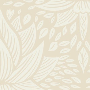 stylized lotus flowers. beige background with Off white neutral flowers and ornaments - large scale