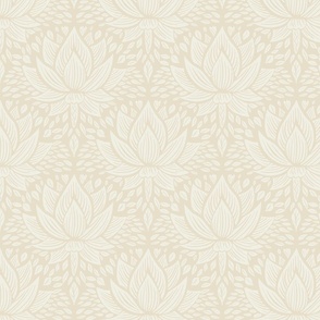 stylized lotus flowers. beige background with Off white neutral flowers and ornaments - small scale