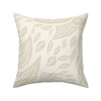 stylized lotus flowers. Off white neutral background with beige flowers and ornaments - large scale