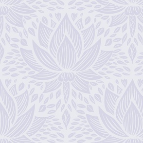 stylized lotus flowers. Light purple background with lavender flowers and ornaments - medium scale