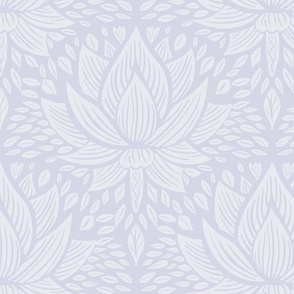 stylized lotus flowers. Lavender background with Light purple flowers and ornaments - medium scale