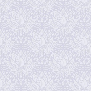 stylized lotus flowers. Lavender background with Light purple flowers and ornaments - small scale