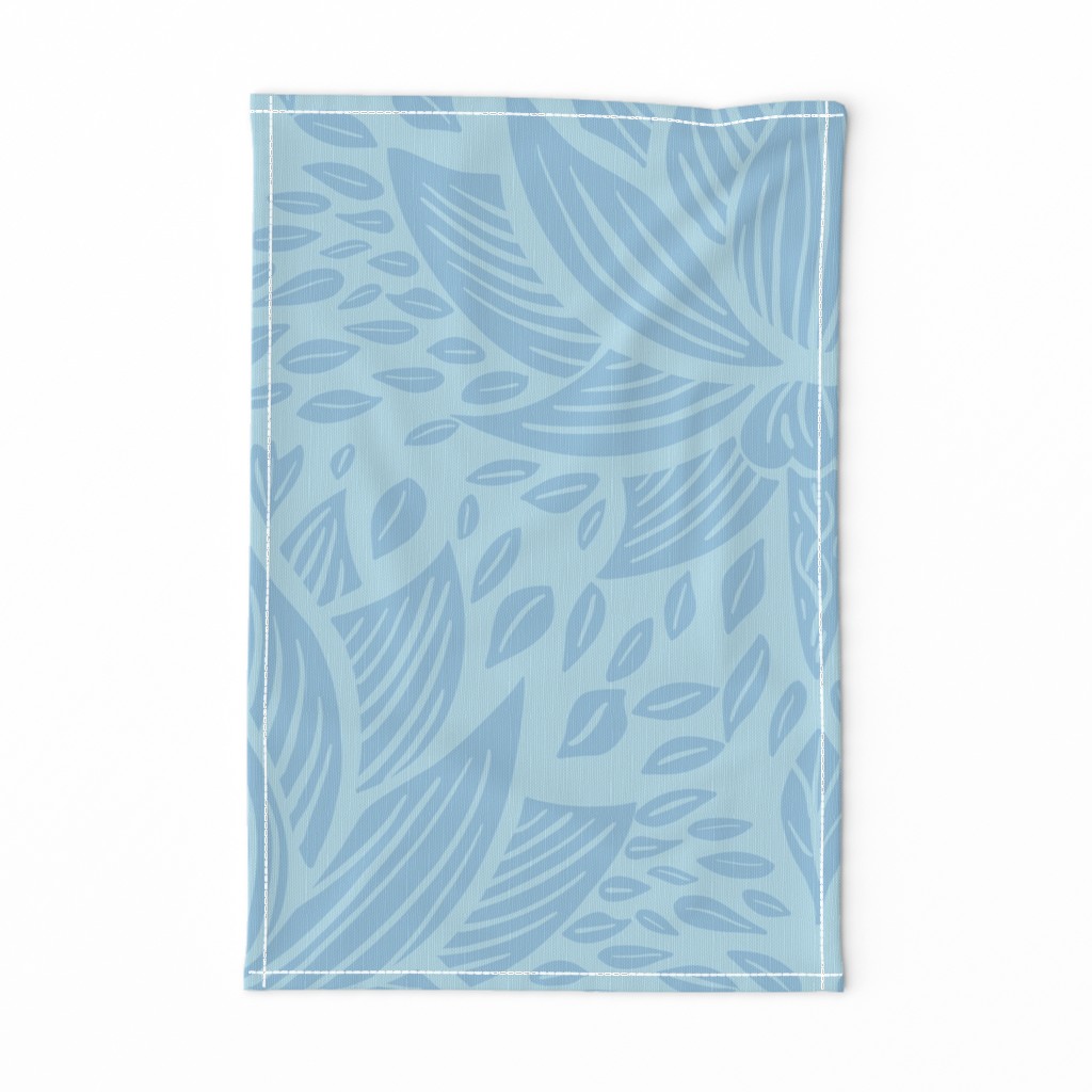 stylized lotus flowers. Cyan / light blue background with sky blue flowers and ornaments - large scale