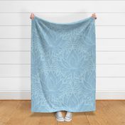 stylized lotus flowers. Cyan / light blue background with sky blue flowers and ornaments - large scale