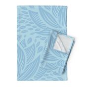 stylized lotus flowers. Cyan / light blue background with sky blue flowers and ornaments - large scale