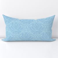 stylized lotus flowers. Cyan / light blue background with sky blue flowers and ornaments - small scale