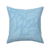 stylized lotus flowers. Cyan / sky blue background with light blue flowers and ornaments - large scale
