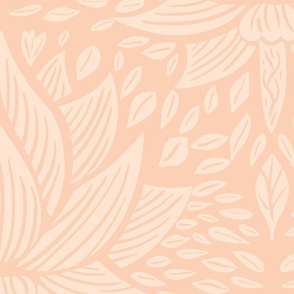 stylized lotus flowers. Peach / Apricot background with lighter flowers and ornaments - large scale