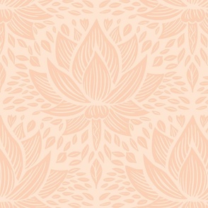 stylized lotus flowers. lighter background with peach / Apricot flowers and ornaments - medium scale